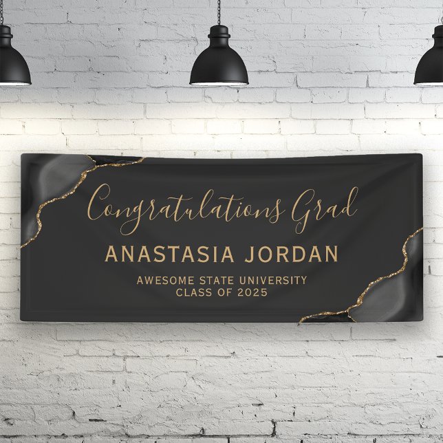 Black Gold Agate Dark Congratulations Graduation Banner (Creator Uploaded)