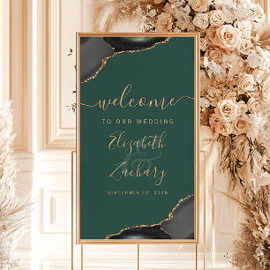 Black Gold Agate Dark Green 32x48 Wedding Welcome Poster