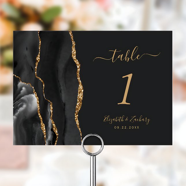 Black Gold Agate Dark Wedding Table Number (Creator Uploaded)