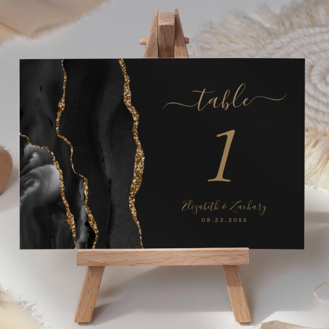 Black Gold Agate Dark Wedding Table Number (Creator Uploaded)
