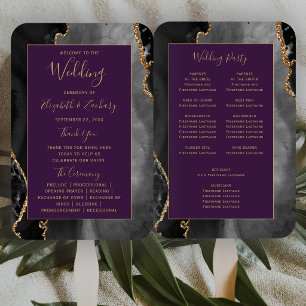 Black Gold Agate Deep Purple Wedding Program Hand Fan