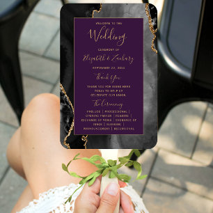 Black Gold Agate Deep Purple Wedding Program Hand Fan