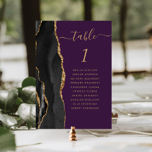Black Gold Agate Deep Purple Wedding Table Number