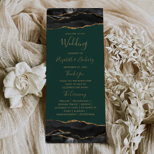 Black Gold Agate Emerald Green Wedding Programme
