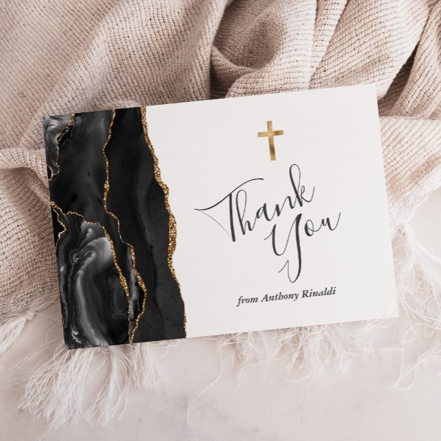 Black Gold Agate First Communion Thank You Card (Creator Uploaded)
