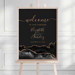 Black Gold Agate Geode 18x24 Wedding Welcome Poster