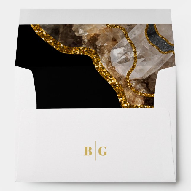 Black & Gold Agate Geode 5x7 Wedding Invitation Envelope (Back (Bottom))