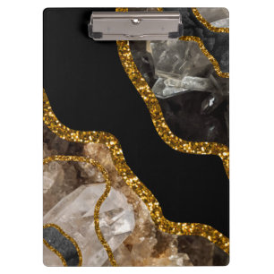 Black & Gold Agate Geode Glitter Clipboard