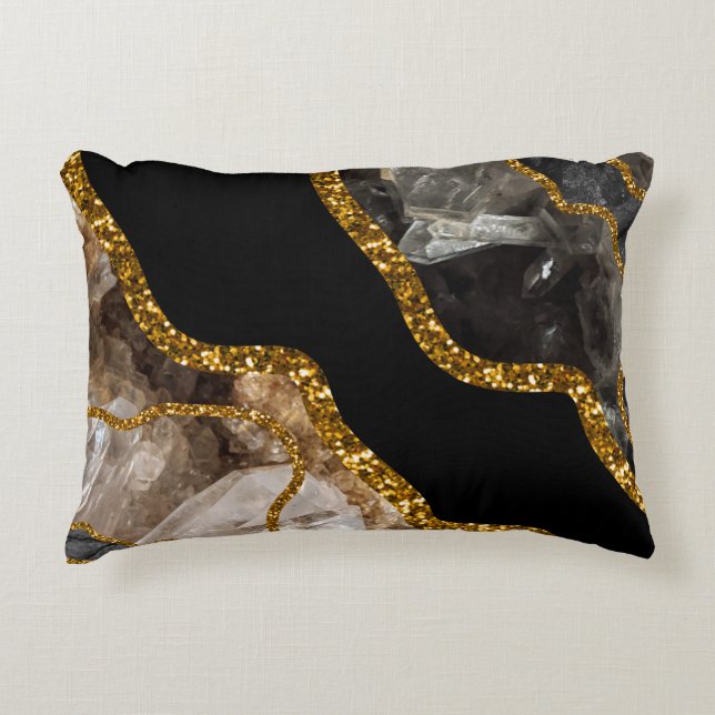 Black & Gold Agate Geode Glitter  Decorative Cushion (Front)