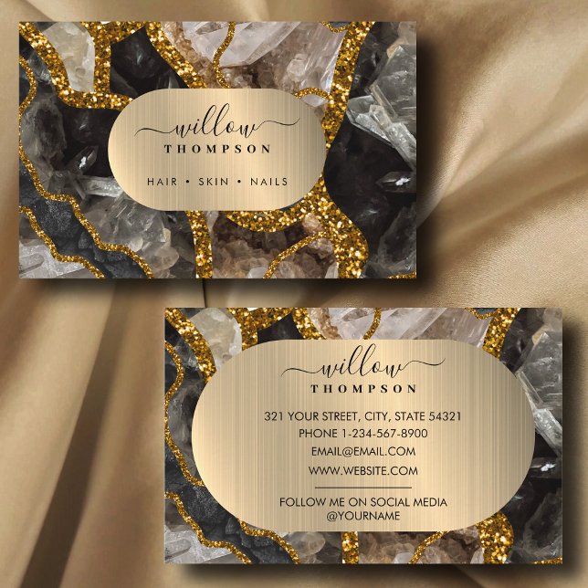 Black & Gold Agate Geode Glitter Marble Business Card (Black & Gold Agate Geode Glitter Marble Business Card)