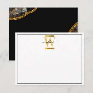 Black & Gold Agate Geode Glitter Monogram Card