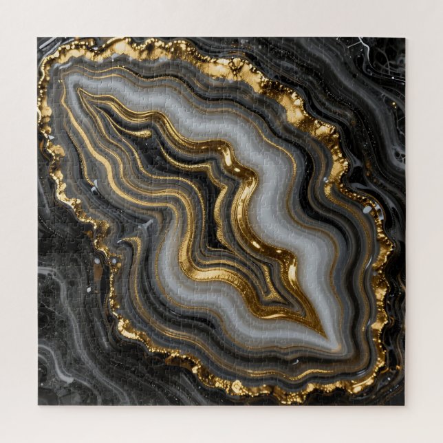 Black Gold Agate Geode Luxury Marble Jigsaw Puzzle (Vertical)