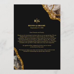 Black & Gold Agate Geode Wedding Welcome Itinerary Programme