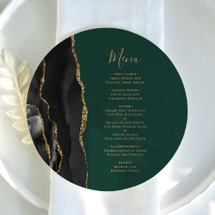 Black Gold Agate Green Round Plate Wedding Menu