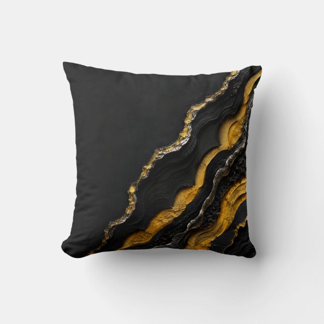 Black Gold Agate Layered Abstract Art | Luxury Cushion (Front)