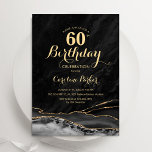 Black Gold Agate Marble 60th Birthday Invitation<br><div class="desc">Black and gold agate 60th birthday party invitation. Elegant modern design featuring watercolor agate marble geode background,  faux glitter gold and typography script font. Trendy invite card perfect for a stylish women's bday celebration. Printed Zazzle invitations or instant download digital printable template.</div>