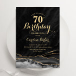 Black Gold Agate Marble 70th Birthday<br><div class="desc">Black and gold agate 70th birthday party invitation. Elegant modern design featuring watercolor agate marble geode background,  faux glitter gold and typography script font. Trendy invite card perfect for a stylish women's bday celebration. Printed Zazzle invitations or instant download digital printable template.</div>