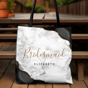 Black Gold Agate Marble Bridesmaid Tote Bag