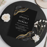 Black Gold Agate Marble Elegant Wedding Invitation<br><div class="desc">Elegant black and gold wedding invitation featuring elegant typography design and marble background. Personalise with all of your details for a custom wedding invitation.</div>