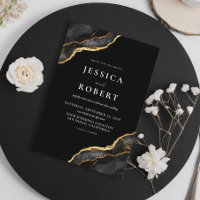Black Gold Agate Marble Elegant Wedding Invitation
