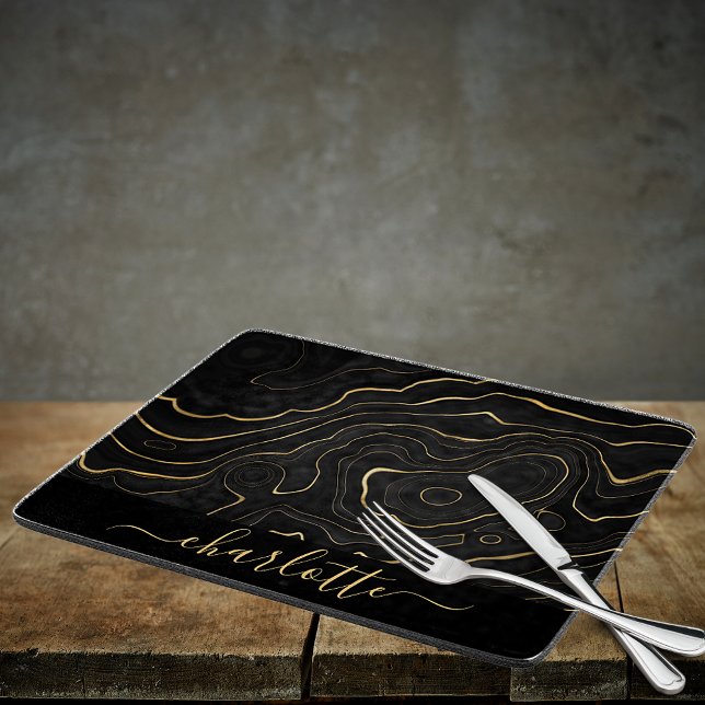 Black gold agate marble stone name script cutting board (Creator Uploaded)