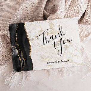 Black Gold Agate Marble Wedding Flat Thank You Card