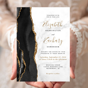 Black Gold Agate Marble Wedding Invitation