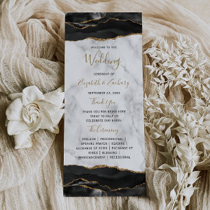 Black Gold Agate Marble Wedding Programme