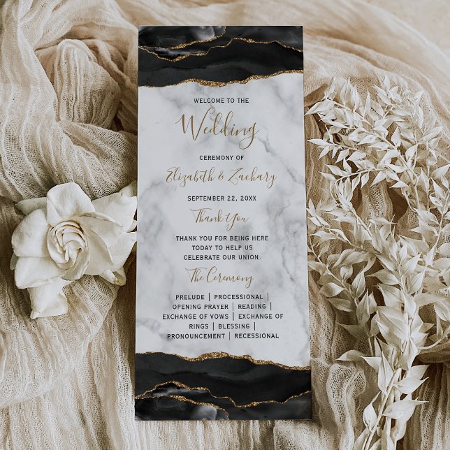 Black Gold Agate Marble Wedding Programme (Creator Uploaded)