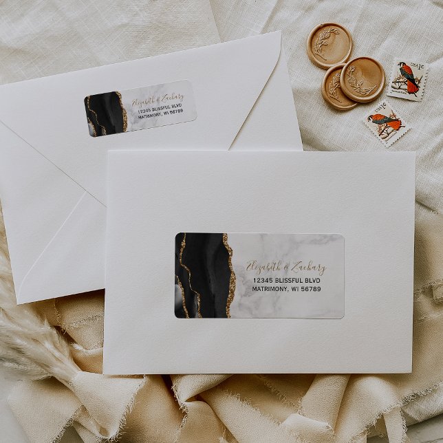 Black Gold Agate Marble Wedding Return Address (Creator Uploaded)
