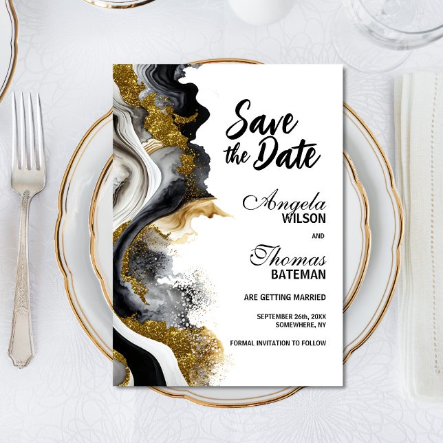 Black Gold Agate Marble Wedding Save the Date (Creator Uploaded)