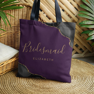 Black Gold Agate Purple Bridesmaid Tote Bag