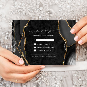 Black & Gold Agate RSVP Invitation
