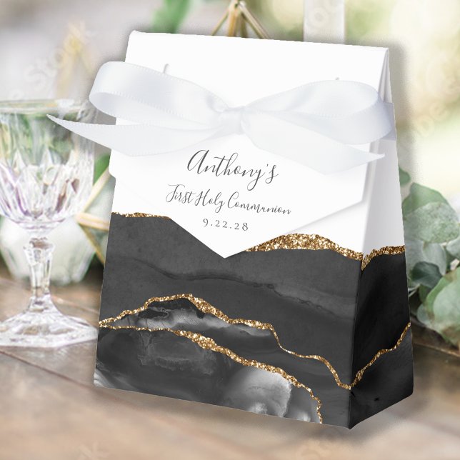 Black Gold Agate Script First Communion Favour Box (Creator Uploaded)