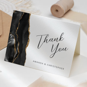 Black Gold Agate Script Wedding Thank You Card
