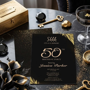 Black Gold Agate Surprise 50th Birthday  Invitation