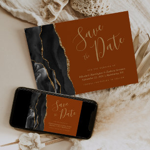 Black Gold Agate Terracotta Save the Date Card