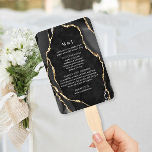 Black & Gold Agate Wedding Program Hand Fan