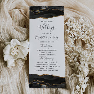 Black Gold Agate Whimsical Script Wedding Programme