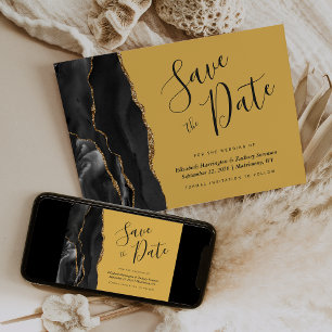 Black Gold Agate Yellow Save the Date Card