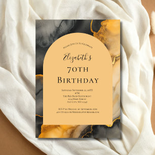 Black Gold Alcohol Ink Arch 70th Birthday For Her Invitation
