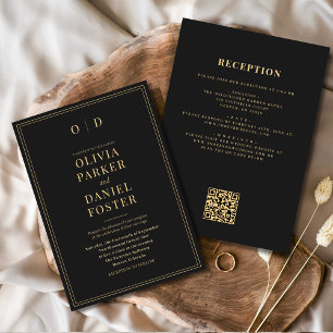 Black Gold All in One QR Code Wedding Invitation