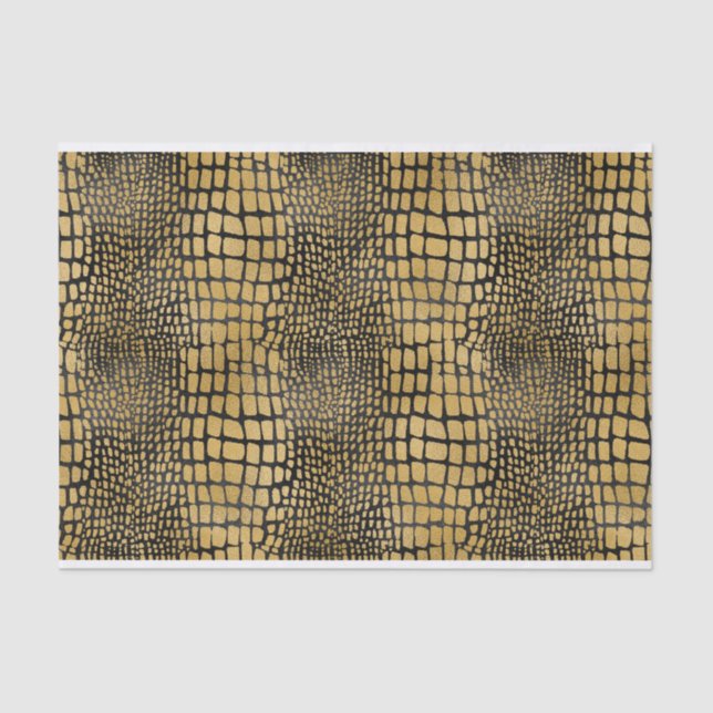 BLACK  & GOLD ALLIGATOR SKIN LOOK TISSUE PAPER (Front)