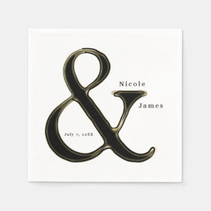 Black & Gold Ampersand Chic Wedding Reception Napkin