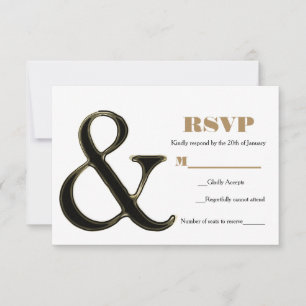 Black & Gold Ampersand Modern Chic Wedding RSVP Card