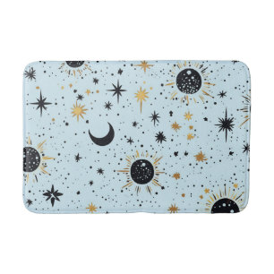 Black, Gold and Blue Celestial Sun Moon Stars Bath Mat