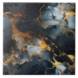 Black, Gold, and Icy White Marble Tile