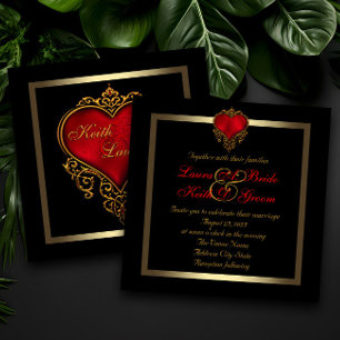 Black Gold and Red Heart Wedding Invitation