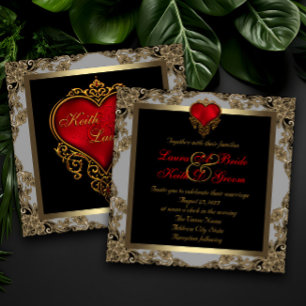 Black Gold and Red Heart Wedding Invitation