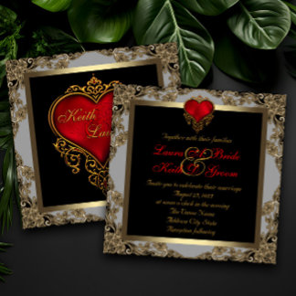Black Gold and Red Heart Wedding Invitation